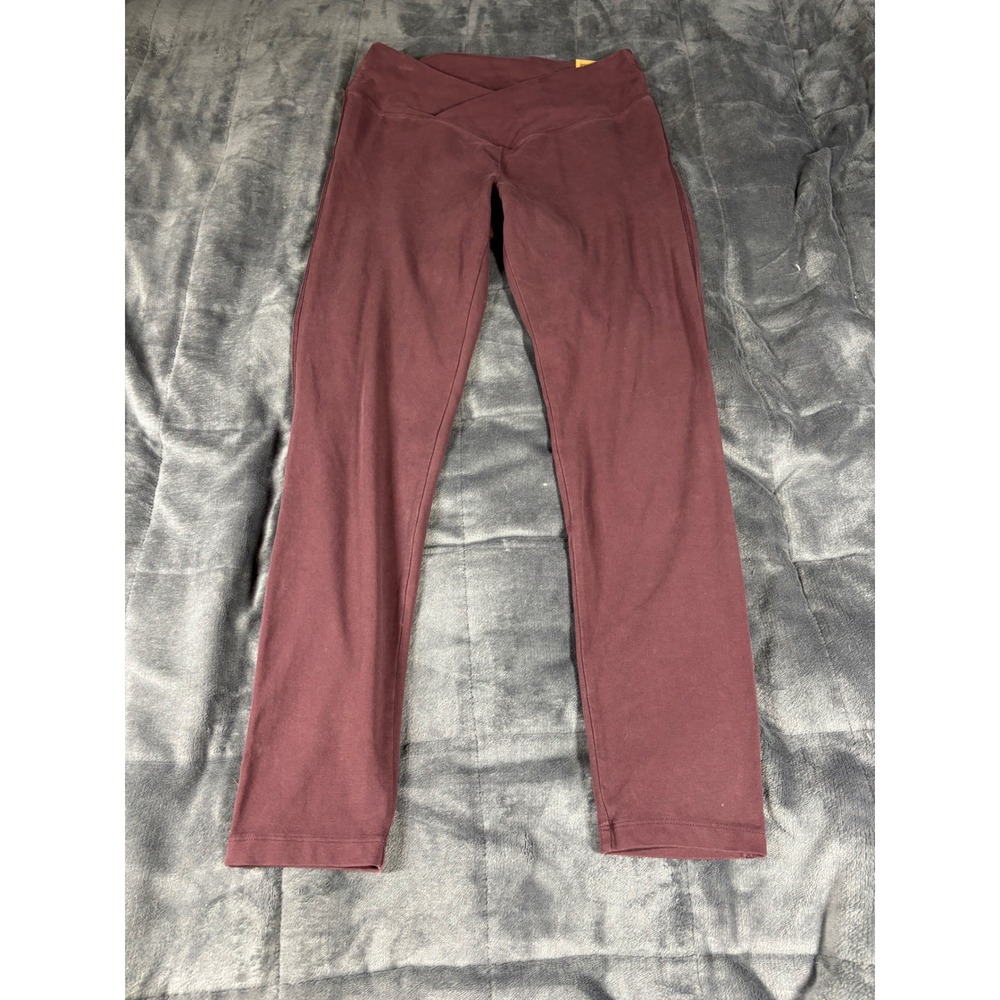 PINK Victoria's Secret Burgundy Crossover‎ V-Waist Cotton Blend Leggings Large